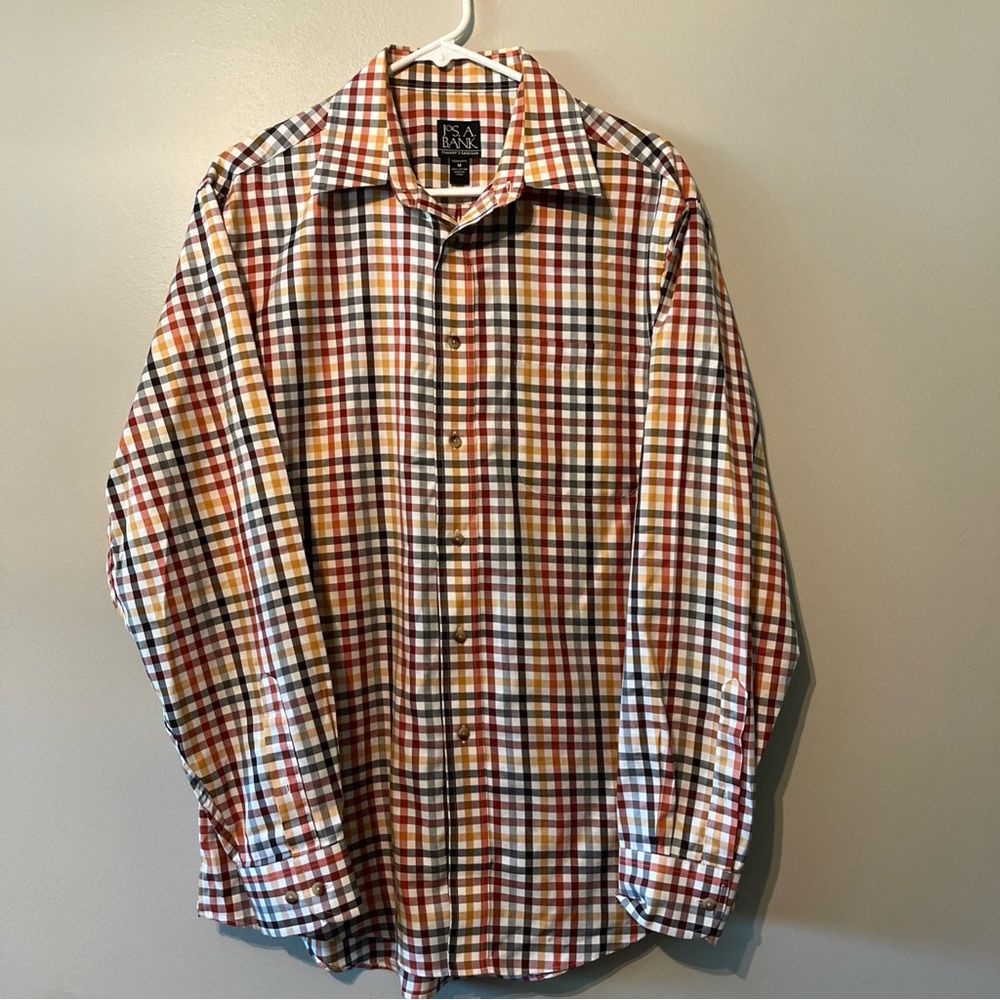 Jos A Bank Travelers Collection Men’s Long Sleeve Button Up Cotton Orange Medium